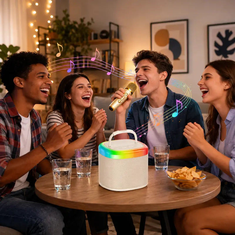JYX D17 Mini Karaoke Machine – Bluetooth Speaker with Wireless Microphones & RGB Lights