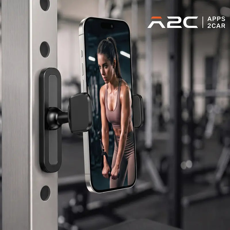 Magnetic Gym Phone Mount – 360° Adjustable Aluminum Holder for Workout Recording