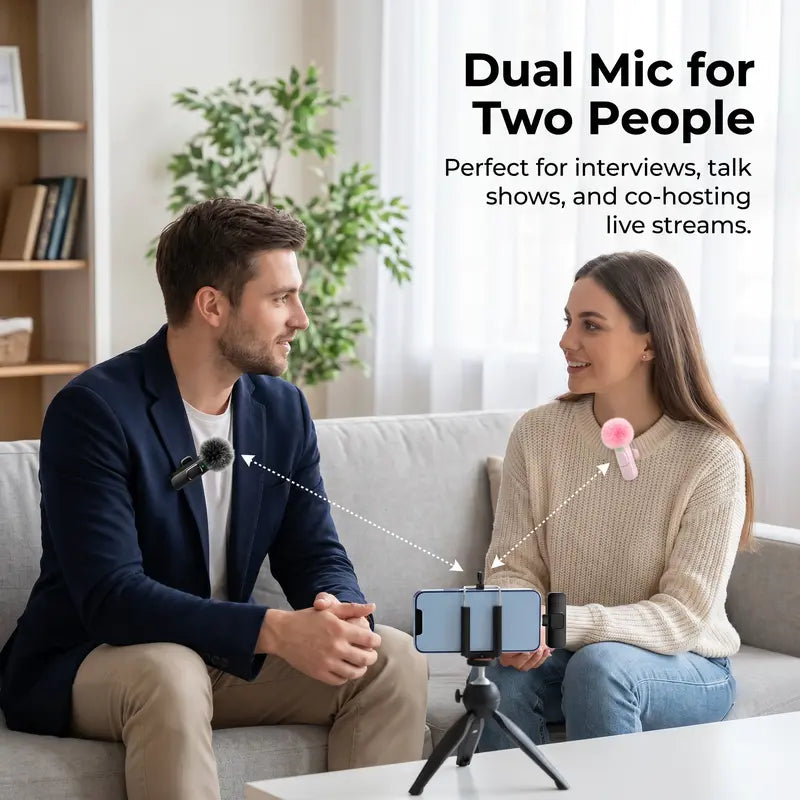 HITOZON Wireless Lavalier Microphone, 2-Pack – USB-C Clip-On Mic with Mute, Plug & Play