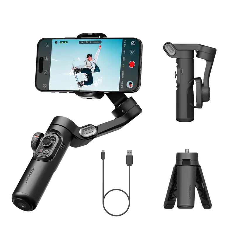 AOCHUAN 3-Axis Phone Gimbal Stabilizer – Foldable, Face Tracking, Magnetic RGB Fill Light