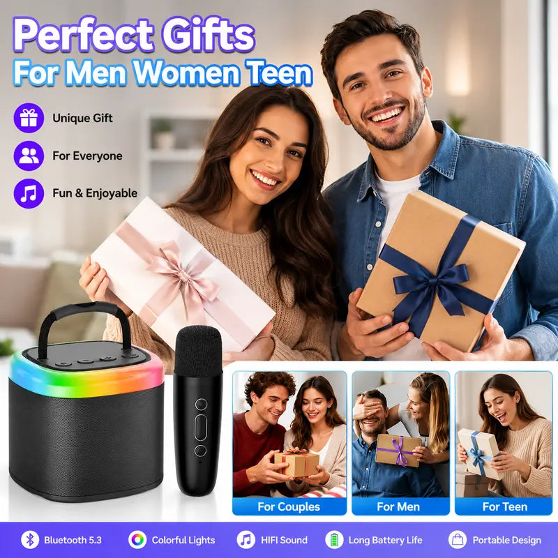 JYX D17 Mini Karaoke Machine – Bluetooth Speaker with Wireless Microphones & RGB Lights