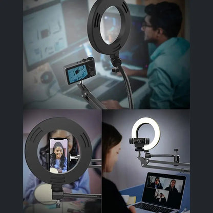 Overhead Phone Mount with Ring Light – Adjustable Desk Arm for Filming & Live Streaming