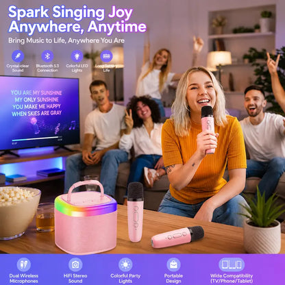 JYX D17 Mini Karaoke Machine – Bluetooth Speaker with Wireless Microphones & RGB Lights