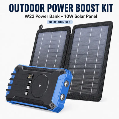 GNC W22 Solar Power Bank – 15W Fast Charging, 4 Built-In Cables, Flashlight