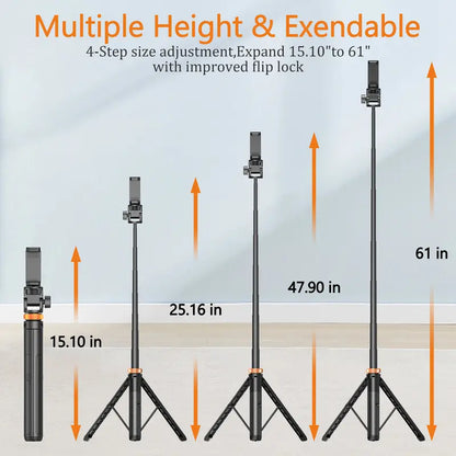 61" Selfie Stick Tripod with Wireless Remote – Aluminum, Extendable Phone Stand