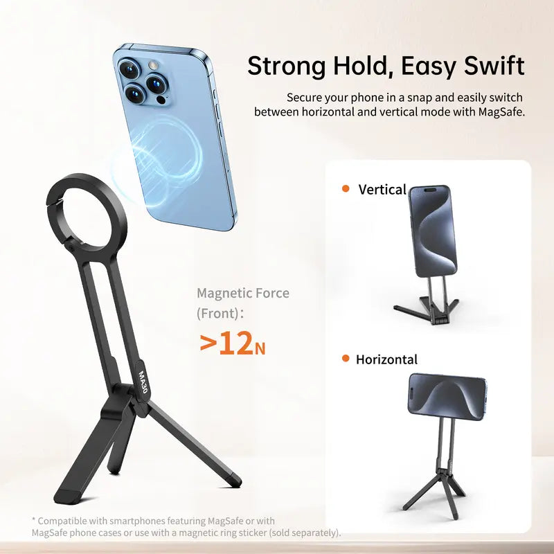 Ulanzi MA30 Magnetic Phone Tripod – MagSafe Compatible, Foldable Aluminum Grip
