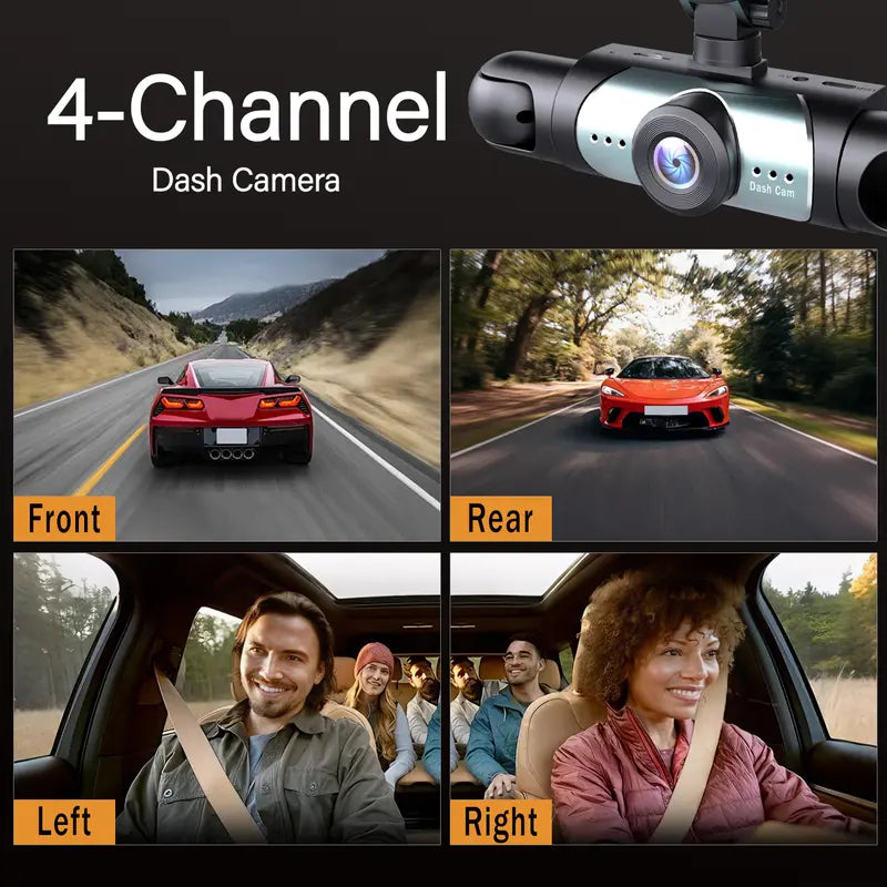 BCUOZ 4-Channel Dash Cam – Front, Rear, Left & Right, 1080p, 64GB Card Included