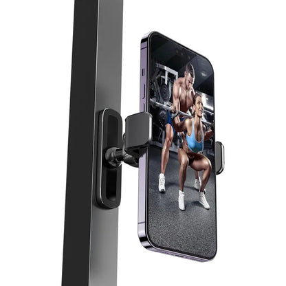 Magnetic Gym Phone Mount – 360° Adjustable Aluminum Holder for Workout Recording