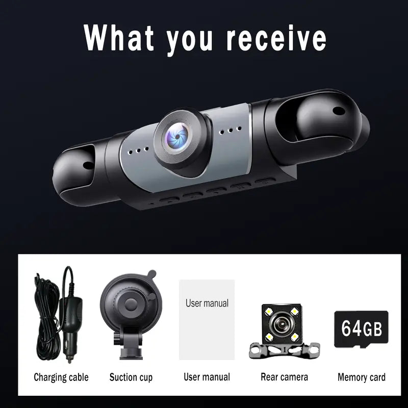 BCUOZ 4-Channel Dash Cam – Front, Rear, Left & Right, 1080p, 64GB Card Included