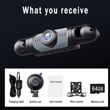BCUOZ 4-Channel Dash Cam – Front, Rear, Left & Right, 1080p, 64GB Card Included