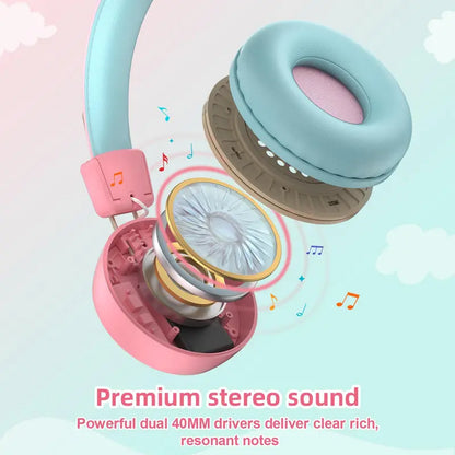 Newbee Kids Bluetooth Headphones with Mic & LED Lights – Wireless, for School & Travel
