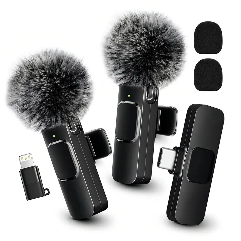 HITOZON Wireless Lavalier Microphone, 2-Pack – USB-C Clip-On Mic with Mute, Plug & Play