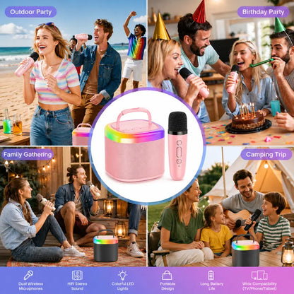 JYX D17 Mini Karaoke Machine – Bluetooth Speaker with Wireless Microphones & RGB Lights