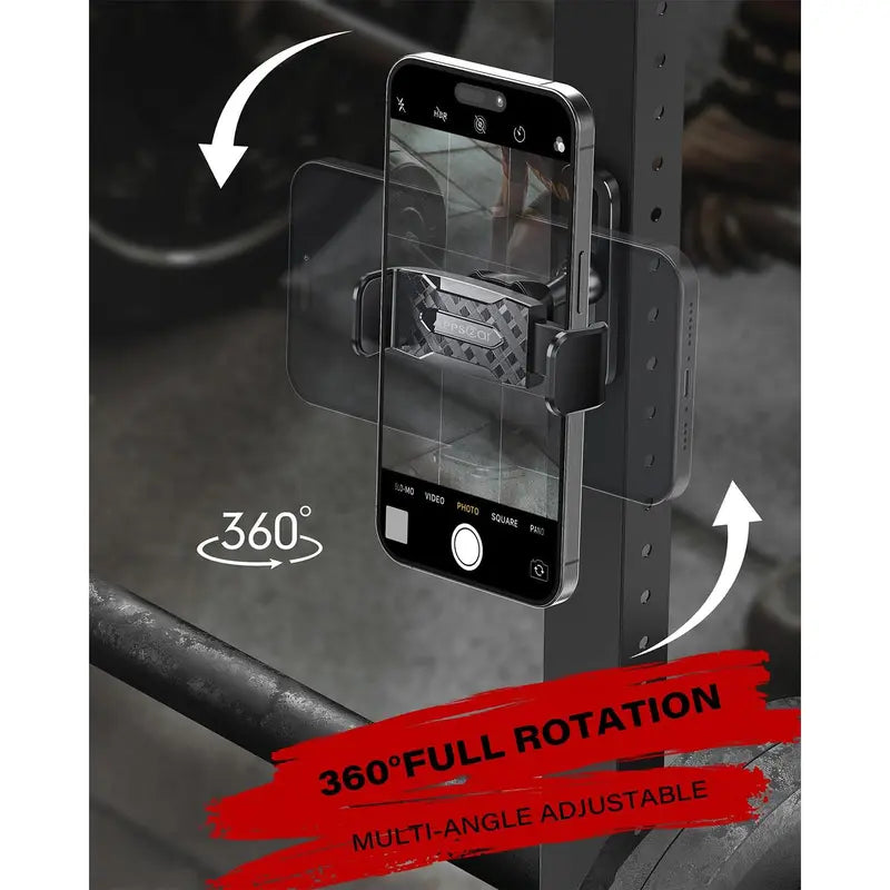 Magnetic Gym Phone Mount – 360° Adjustable Aluminum Holder for Workout Recording