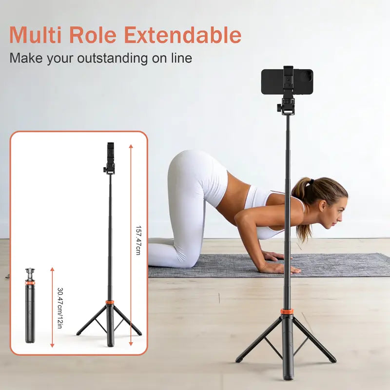 61" Selfie Stick Tripod with Wireless Remote – Aluminum, Extendable Phone Stand