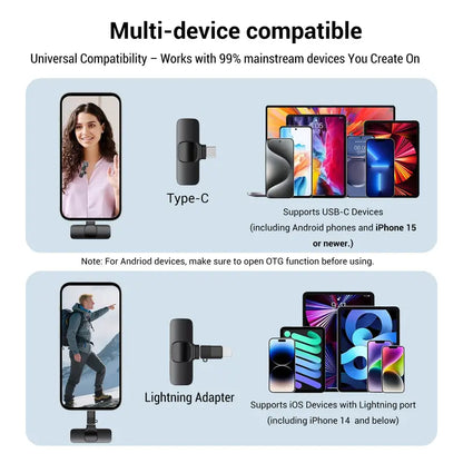 HITOZON Wireless Lavalier Microphone, 2-Pack – USB-C Clip-On Mic with Mute, Plug & Play