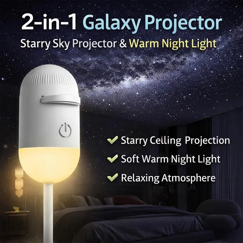 Galaxy Projector Night Light – 2-in-1 Starry Sky Projection & Warm Light, USB Powered
