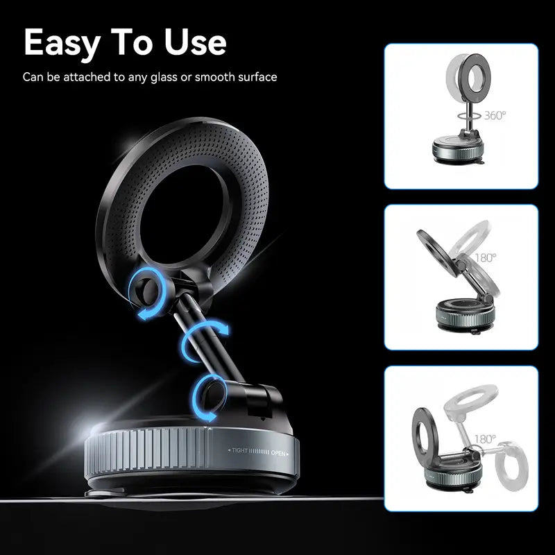 Magnetic Suction Car Phone Mount – 360° Rotating, Foldable, No Power Needed