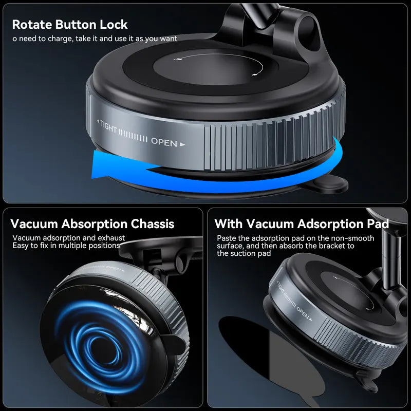 Magnetic Suction Car Phone Mount – 360° Rotating, Foldable, No Power Needed