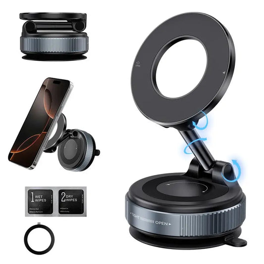 Magnetic Suction Car Phone Mount – 360° Rotating, Foldable, No Power Needed