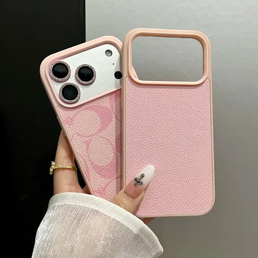 Faux Leather iPhone Case – Minimalist Letter C Pattern, Shockproof Full-Body Protection