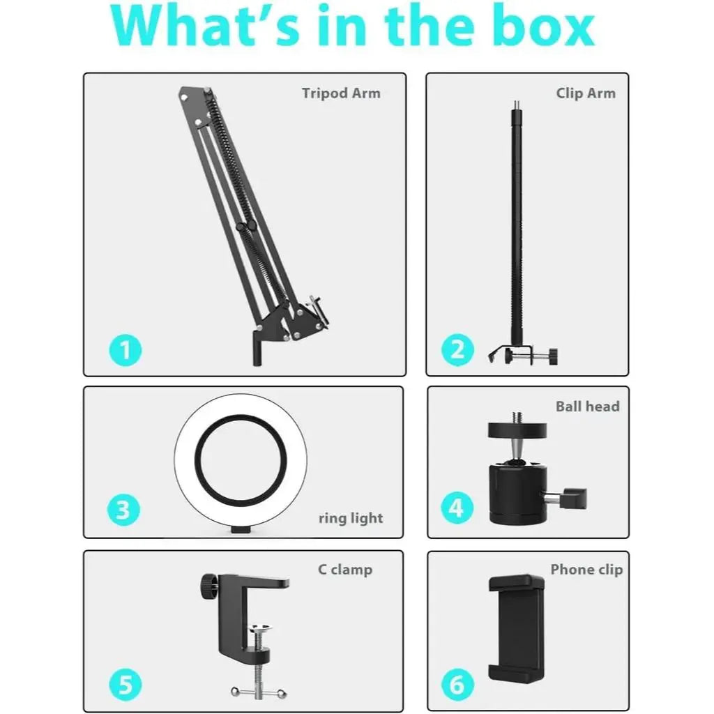Overhead Phone Mount with Ring Light – Adjustable Desk Arm for Filming & Live Streaming