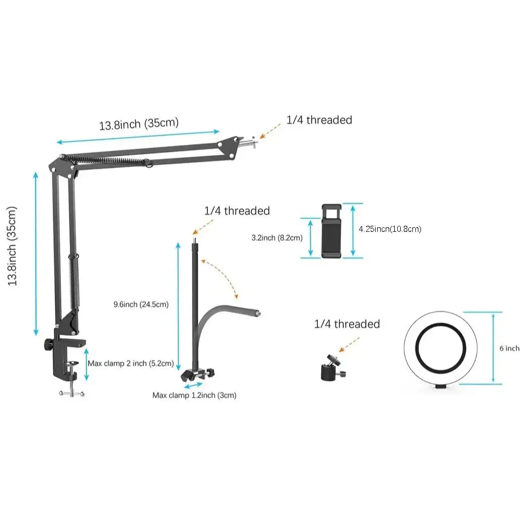 Overhead Phone Mount with Ring Light – Adjustable Desk Arm for Filming & Live Streaming