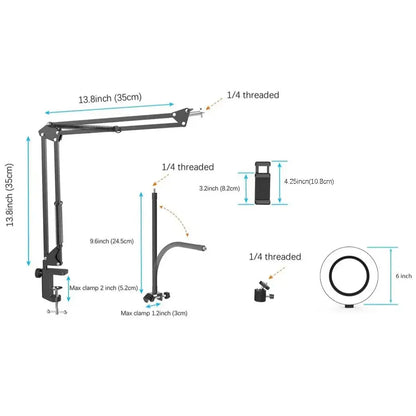 Overhead Phone Mount with Ring Light – Adjustable Desk Arm for Filming & Live Streaming