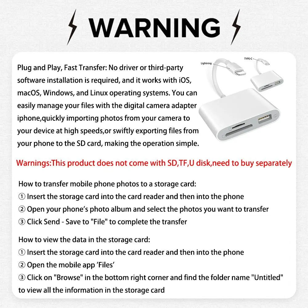 SD Card Reader for iPhone and iPad – USB Camera Adapter, Plug & Play