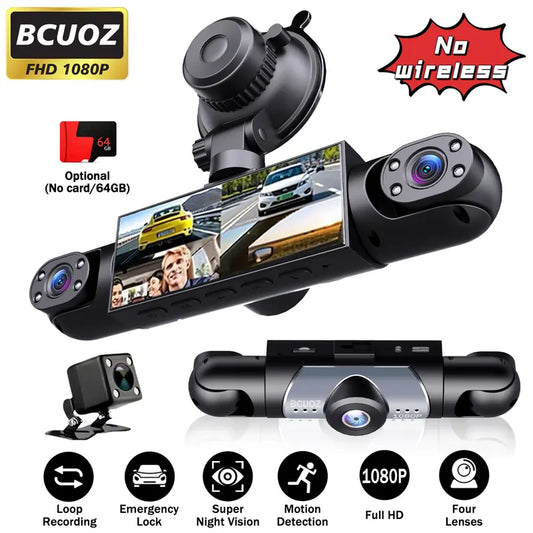 BCUOZ 4-Channel Dash Cam – Front, Rear, Left & Right, 1080p, 64GB Card Included