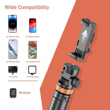 61" Selfie Stick Tripod with Wireless Remote – Aluminum, Extendable Phone Stand