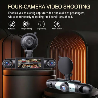 BCUOZ 4-Channel Dash Cam – Front, Rear, Left & Right, 1080p, 64GB Card Included