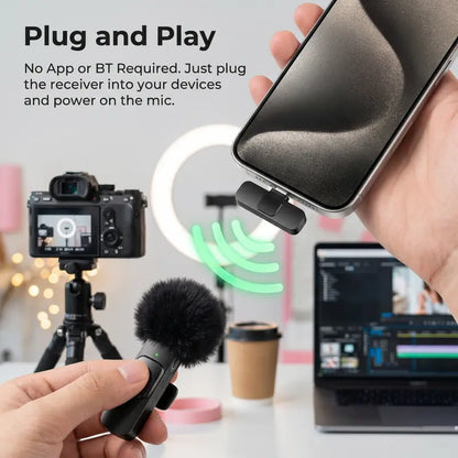 HITOZON Wireless Lavalier Microphone, 2-Pack – USB-C Clip-On Mic with Mute, Plug & Play