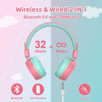 Newbee Kids Bluetooth Headphones with Mic & LED Lights – Wireless, for School & Travel