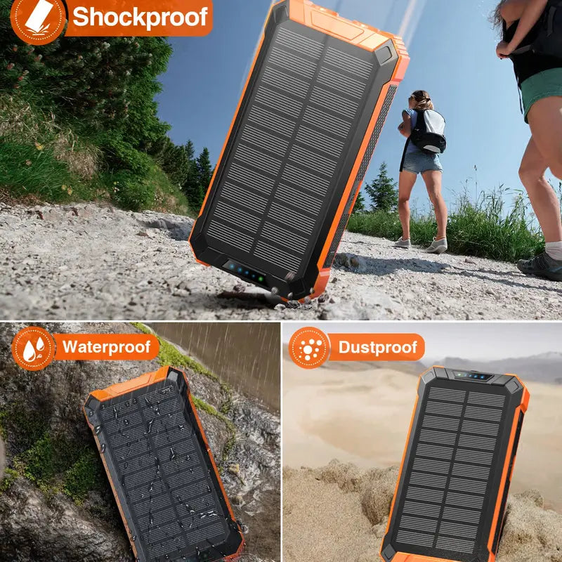 GNC W22 Solar Power Bank – 15W Fast Charging, 4 Built-In Cables, Flashlight