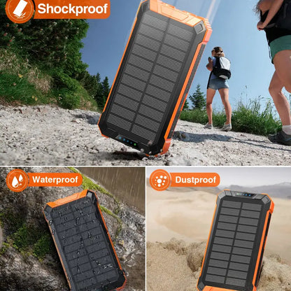GNC W22 Solar Power Bank – 15W Fast Charging, 4 Built-In Cables, Flashlight