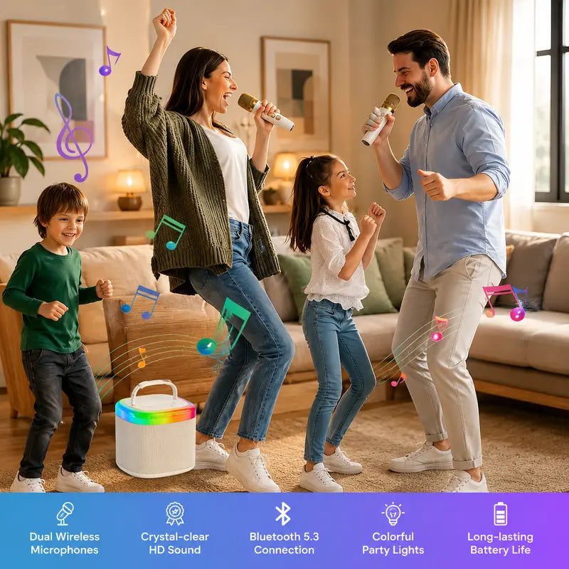 JYX D17 Mini Karaoke Machine – Bluetooth Speaker with Wireless Microphones & RGB Lights