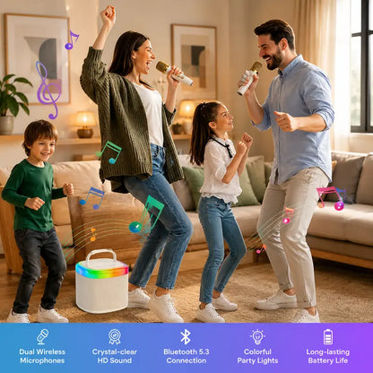 JYX D17 Mini Karaoke Machine – Bluetooth Speaker with Wireless Microphones & RGB Lights
