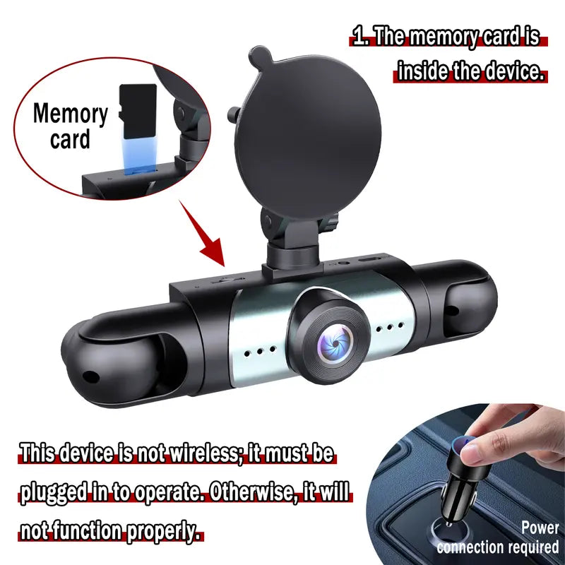 BCUOZ 4-Channel Dash Cam – Front, Rear, Left & Right, 1080p, 64GB Card Included