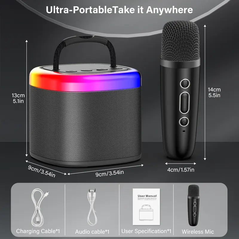 JYX D17 Mini Karaoke Machine – Bluetooth Speaker with Wireless Microphones & RGB Lights