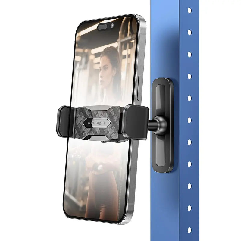 Magnetic Gym Phone Mount – 360° Adjustable Aluminum Holder for Workout Recording