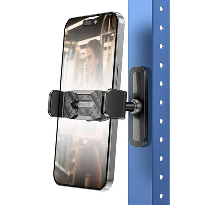 Magnetic Gym Phone Mount – 360° Adjustable Aluminum Holder for Workout Recording