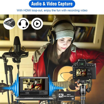 HDMI Capture Card – 1080p 60fps Recording, 4K Passthrough, Mic Input