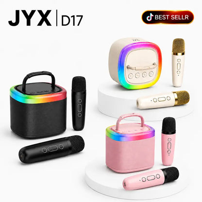 JYX D17 Mini Karaoke Machine – Bluetooth Speaker with Wireless Microphones & RGB Lights
