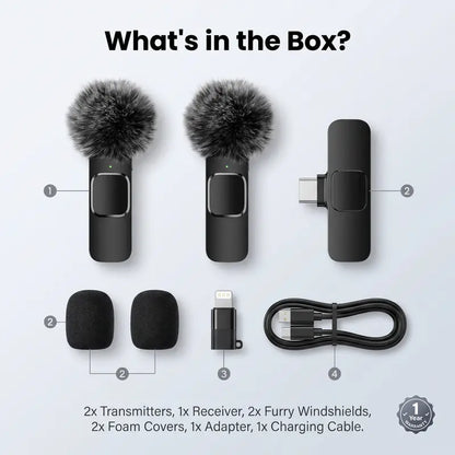 HITOZON Wireless Lavalier Microphone, 2-Pack – USB-C Clip-On Mic with Mute, Plug & Play