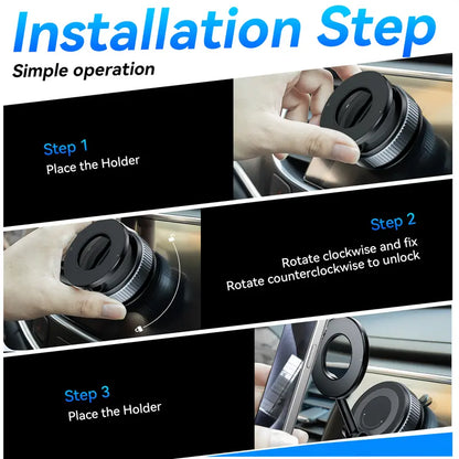 Magnetic Suction Car Phone Mount – 360° Rotating, Foldable, No Power Needed