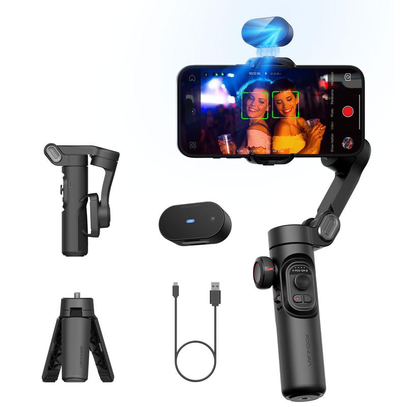 AOCHUAN 3-Axis Phone Gimbal Stabilizer – Foldable, Face Tracking, Magnetic RGB Fill Light
