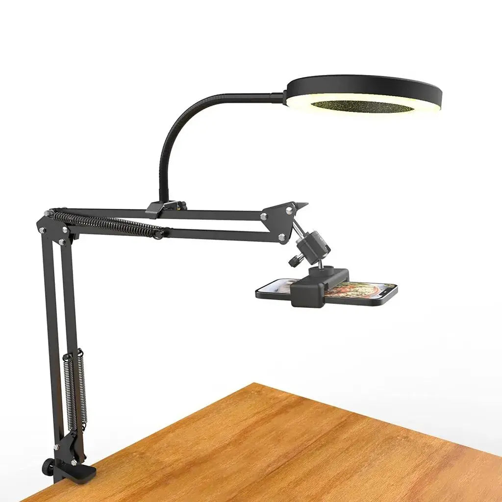Overhead Phone Mount with Ring Light – Adjustable Desk Arm for Filming & Live Streaming
