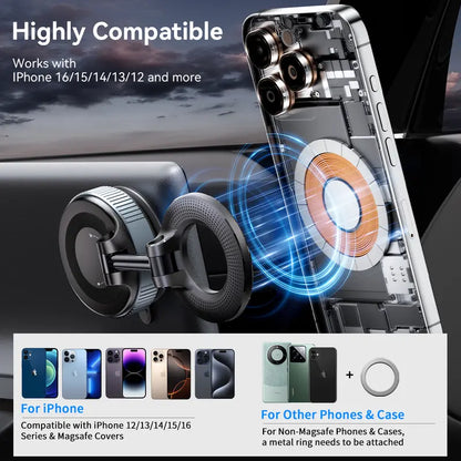 Magnetic Suction Car Phone Mount – 360° Rotating, Foldable, No Power Needed