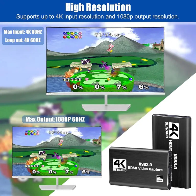 HDMI Capture Card – 1080p 60fps Recording, 4K Passthrough, Mic Input